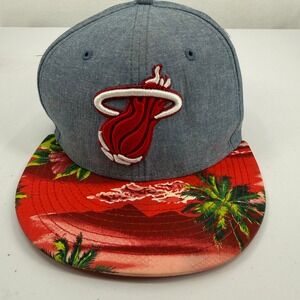 New Era 9FIFTY Miami Heat Hat Chambray Tropical Palm Tree Snapback HWC Blue Red